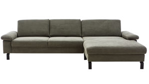 Ecksofa SOFAkultur aus Stoff in Grün SOFAkultur Programm SK 239 - Ecksofa mit Federkern olivgrüner Feincord & schwarze Metallfüße 192 - Stellfläche ca. 292 x 185 cm