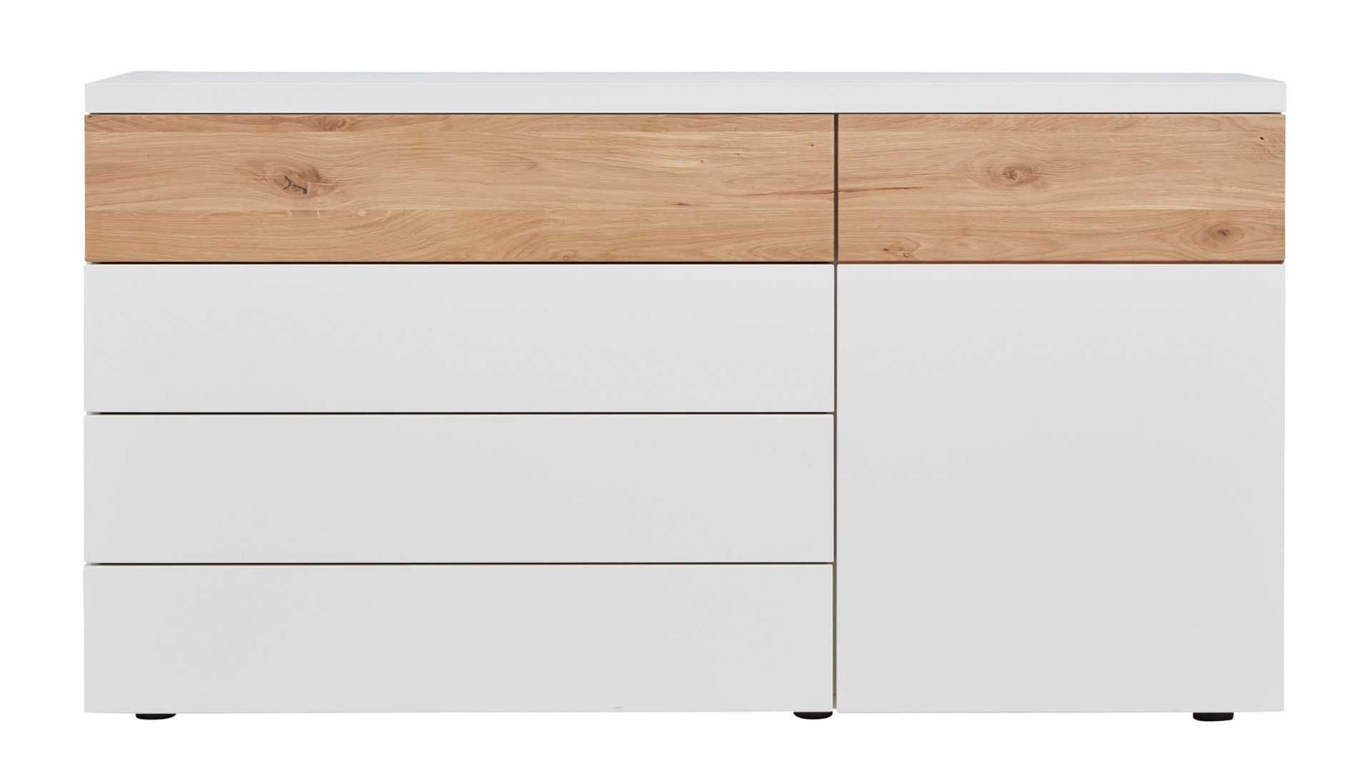 Kombikommode Interliving aus Holz in Weiß Interliving Schlafzimmer Serie 1019 – Kombikommode 523045 Wildeiche & weißer Mattlack – vier Schubladen, eine Tür