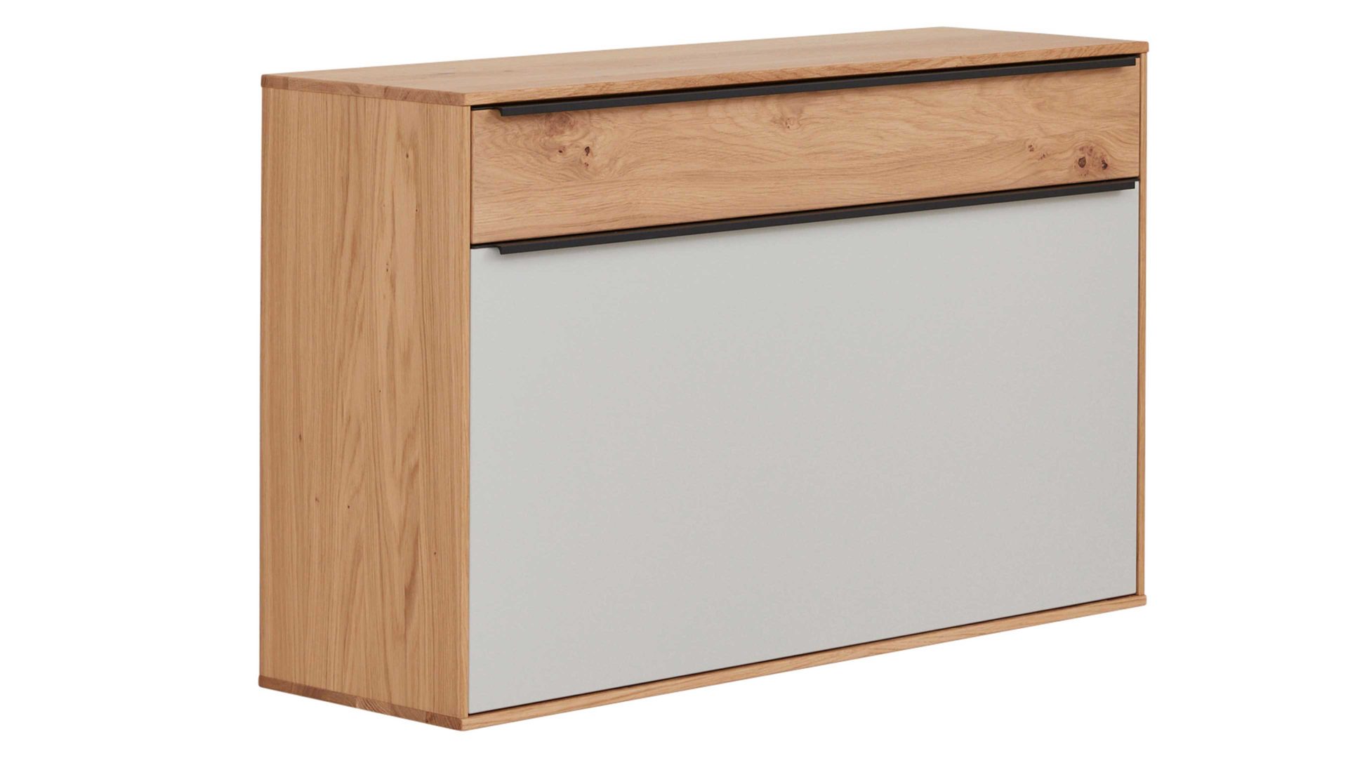 Schuhschrank Interliving aus Holz in Holzfarben Interliving Garderoben Serie 6005 – Hänge-Schuhschrank Eiche & lichtgrauer Lack – eine Schublade, eine Klappe