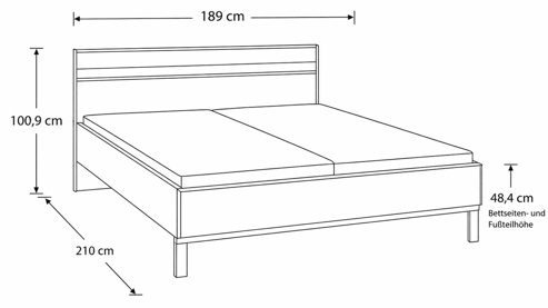 Bettgestell Interliving aus Holz in Holzfarben Interliving Schlafzimmer Serie 1024 – Bettgestell Winkelfüße, Liegefläche ca. 180 x 200 cm - Balkeneiche