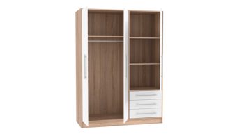 Kleiderschrank Forte® aus Holz in Holzfarben Kleiderschrank Jupiter Sonoma Eiche & Weiß – Breite ca. 145 cm, drei Türen, drei Schubladen