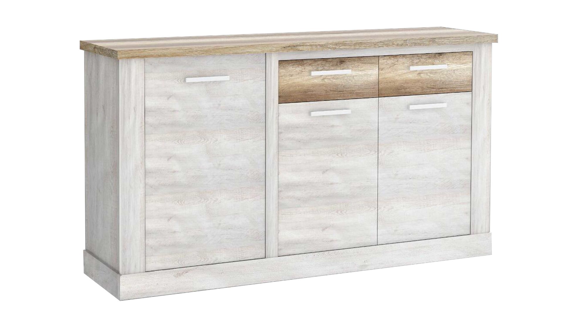 Lowboard Forte® aus Holz in Weiß Medienmöbel Duro Pinie weiß & Eiche antik – eine Tür, zwei Schubladen