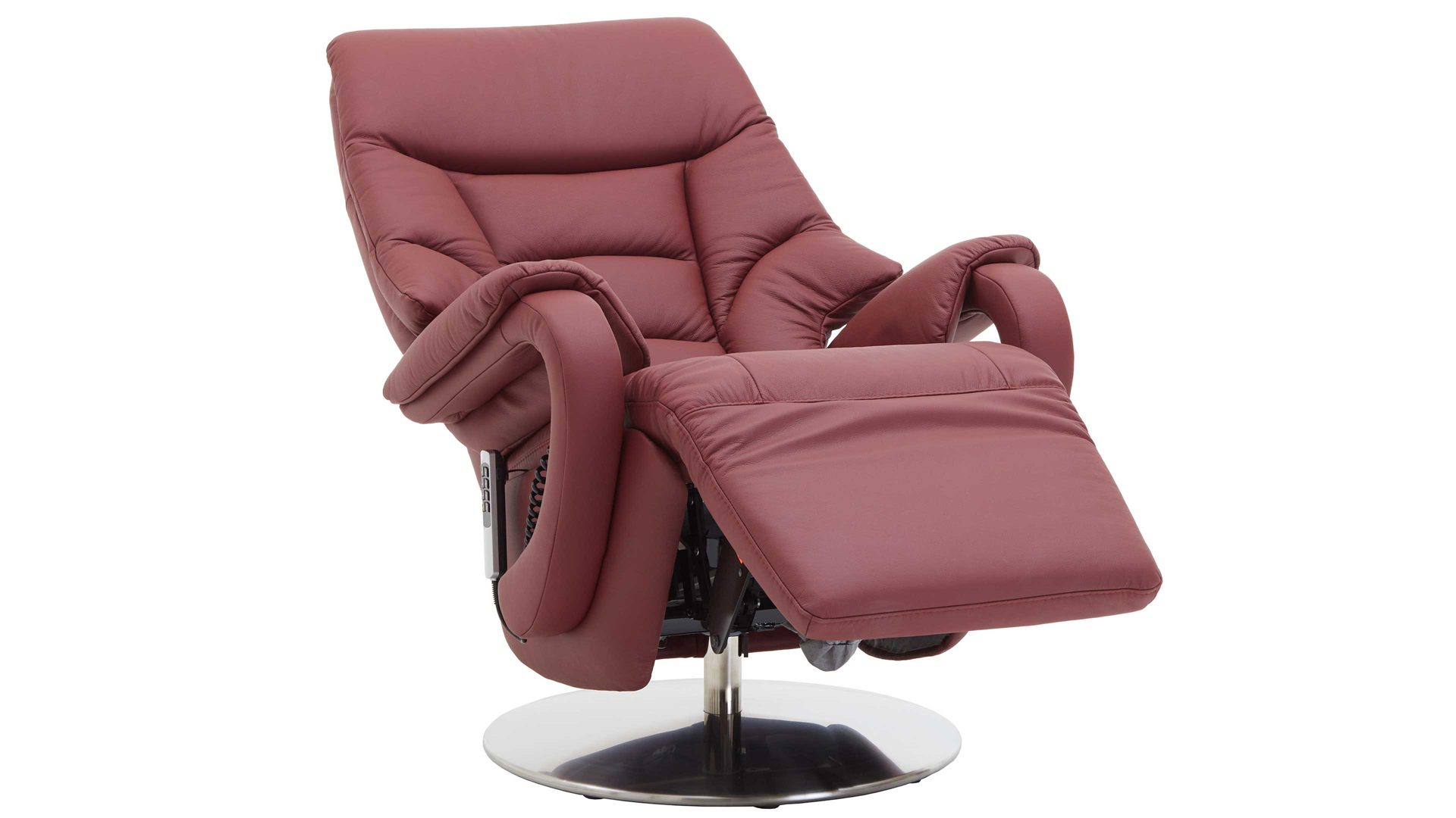 Relaxsessel Steinpol polsteria aus Leder in Rot Relaxsessel mit elektrischen Funktionen melotfarbenes Leder Punch & Edelstahl-Tellerfuß - Akku