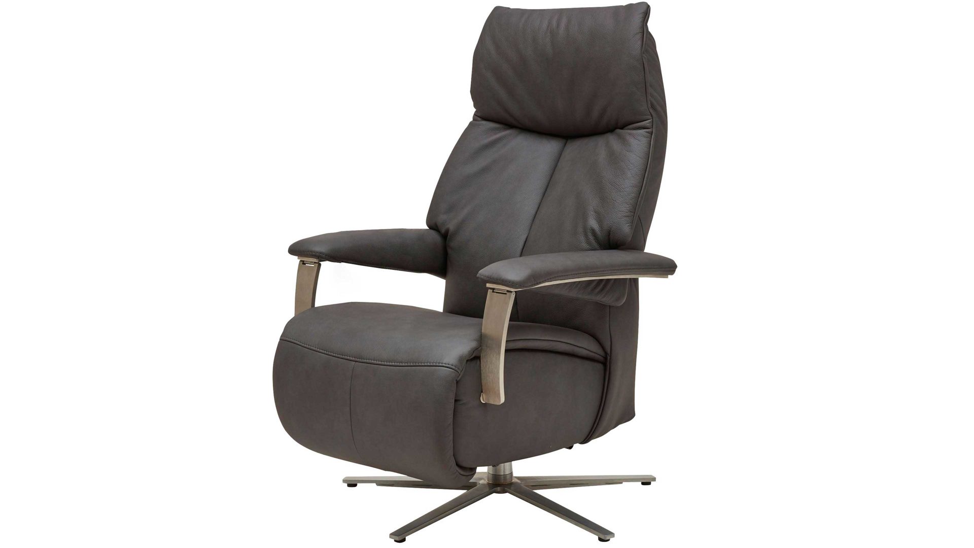 Relaxsessel Interliving aus Leder in Grau Interliving Sessel Serie 4551 – Sessel 56U44 colafarbenes LongLife-Leder & edelstahlfarbener Sternfuß – zwei Motoren