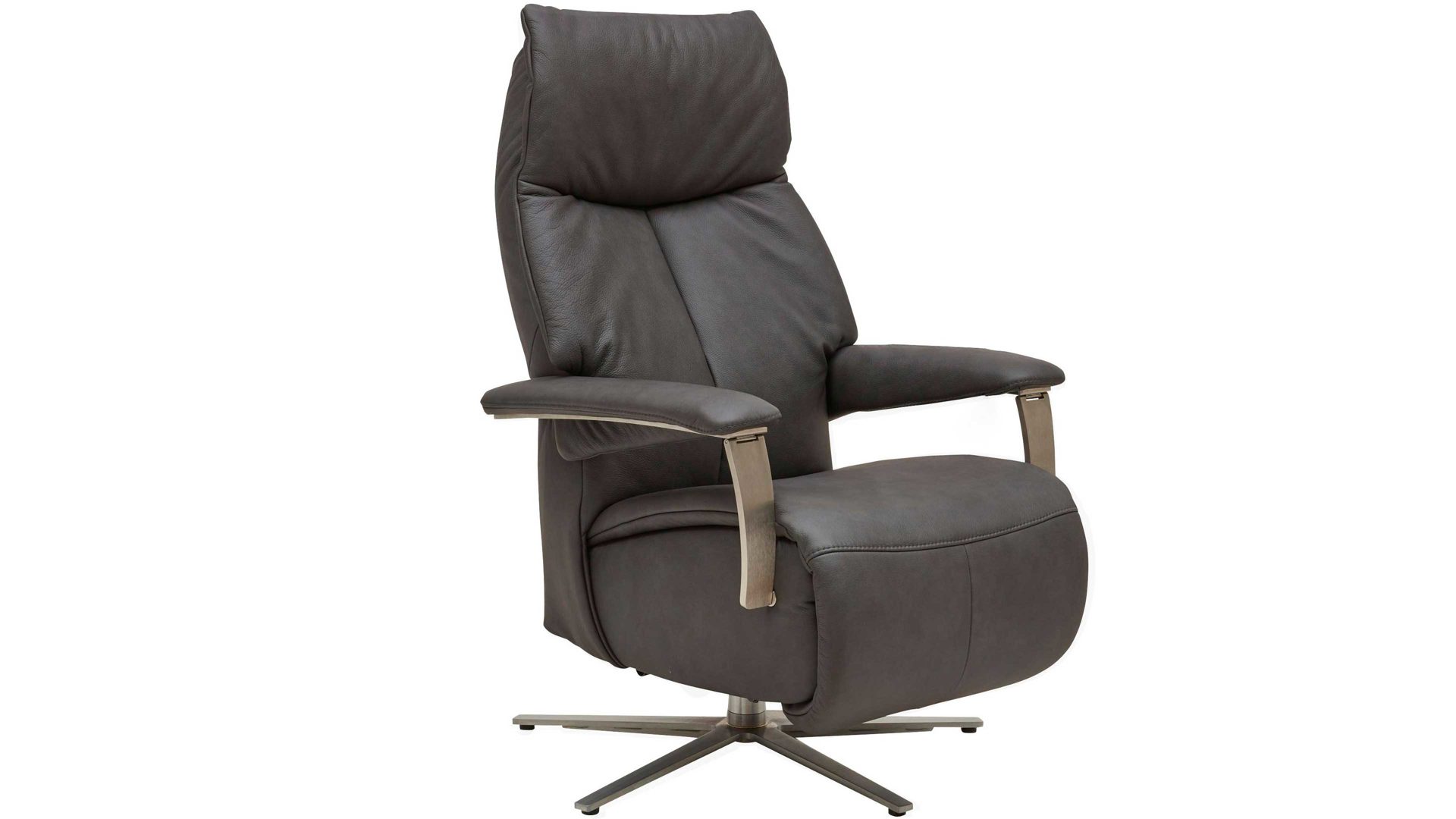 Relaxsessel Interliving aus Leder in Grau Interliving Sessel Serie 4551 – Komfortsessel colafarbenes LongLife-Leder & edelstahlfarbener Sternfuß – zwei Motoren