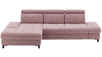 Ecksofa KAWOO aus Stoff in Rosa KAWOO Polsterprogramm Torino - Ecksofa fliederfarbenes Flachgewebe Paris 21572 & schwarze Metallfüße – Stellfläche ca. 186 x 312 cm