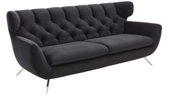 Zweisitzer SOFAkultur aus Stoff in Schwarz SOFAkultur Programm SK 254 Sixty 2.0 - Zweisitzer schwarzer Bezug Velvet & Chromfüße – Länge ca. 175 cm