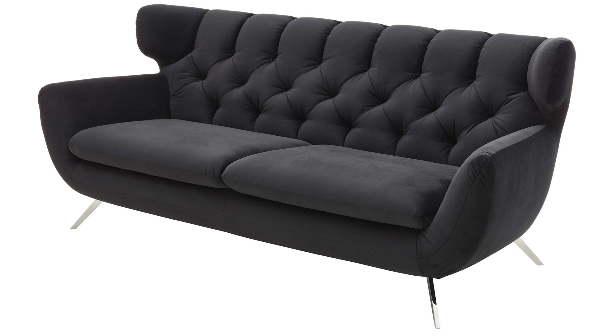 2,5-Sitzer SOFAkultur aus Stoff in Schwarz SOFAkultur Programm SK 254 Sixty 2.0 - 2,5-Sitzer schwarzer Bezug Velvet & Chromfüße – Länge ca. 200 cm