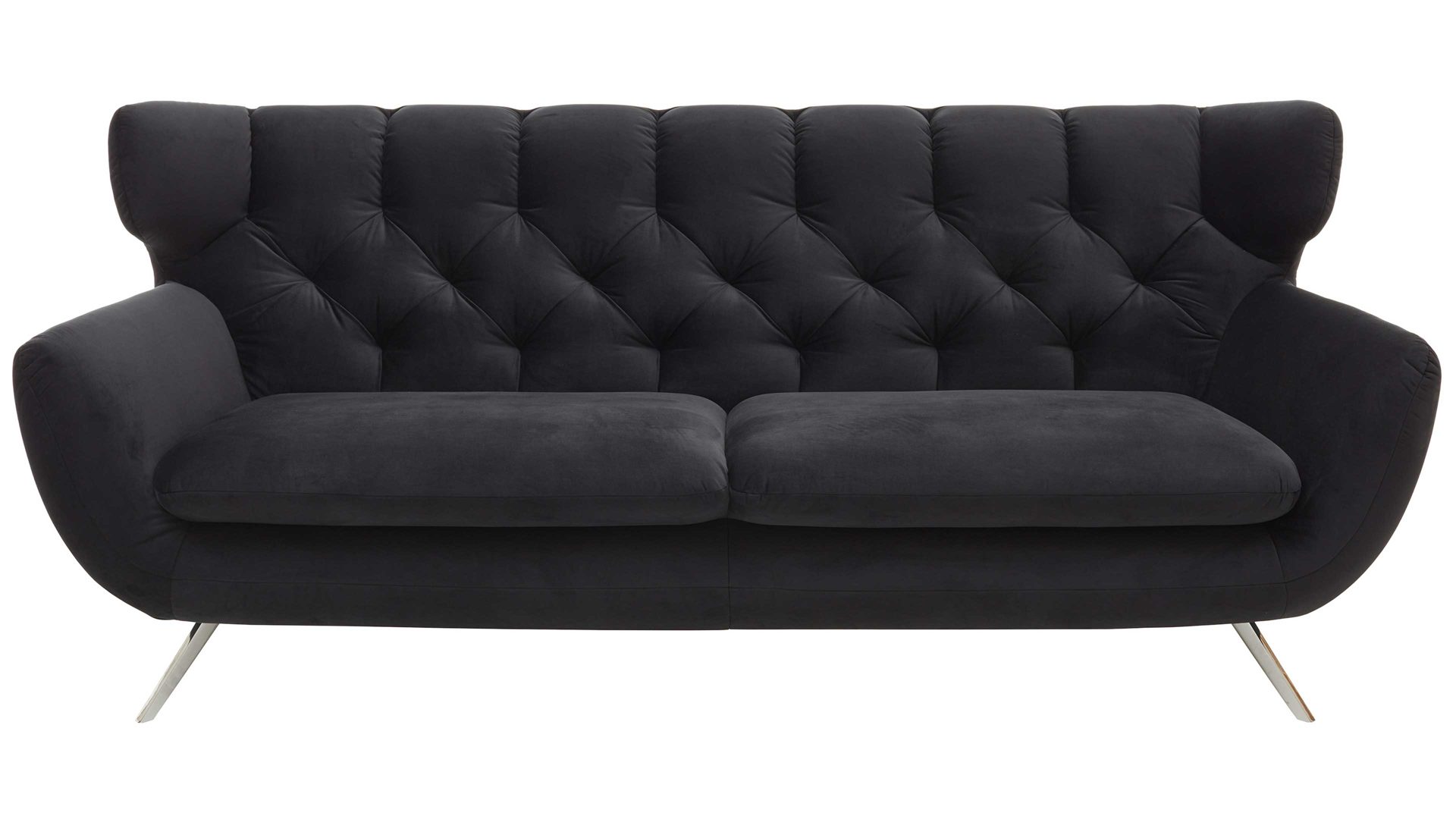 Dreisitzer SOFAkultur aus Stoff in Schwarz SOFAkultur Programm SK 254 Sixty 2.0 - Dreisitzer schwarzer Bezug Velvet & Chromfüße – Länge ca. 225 cm