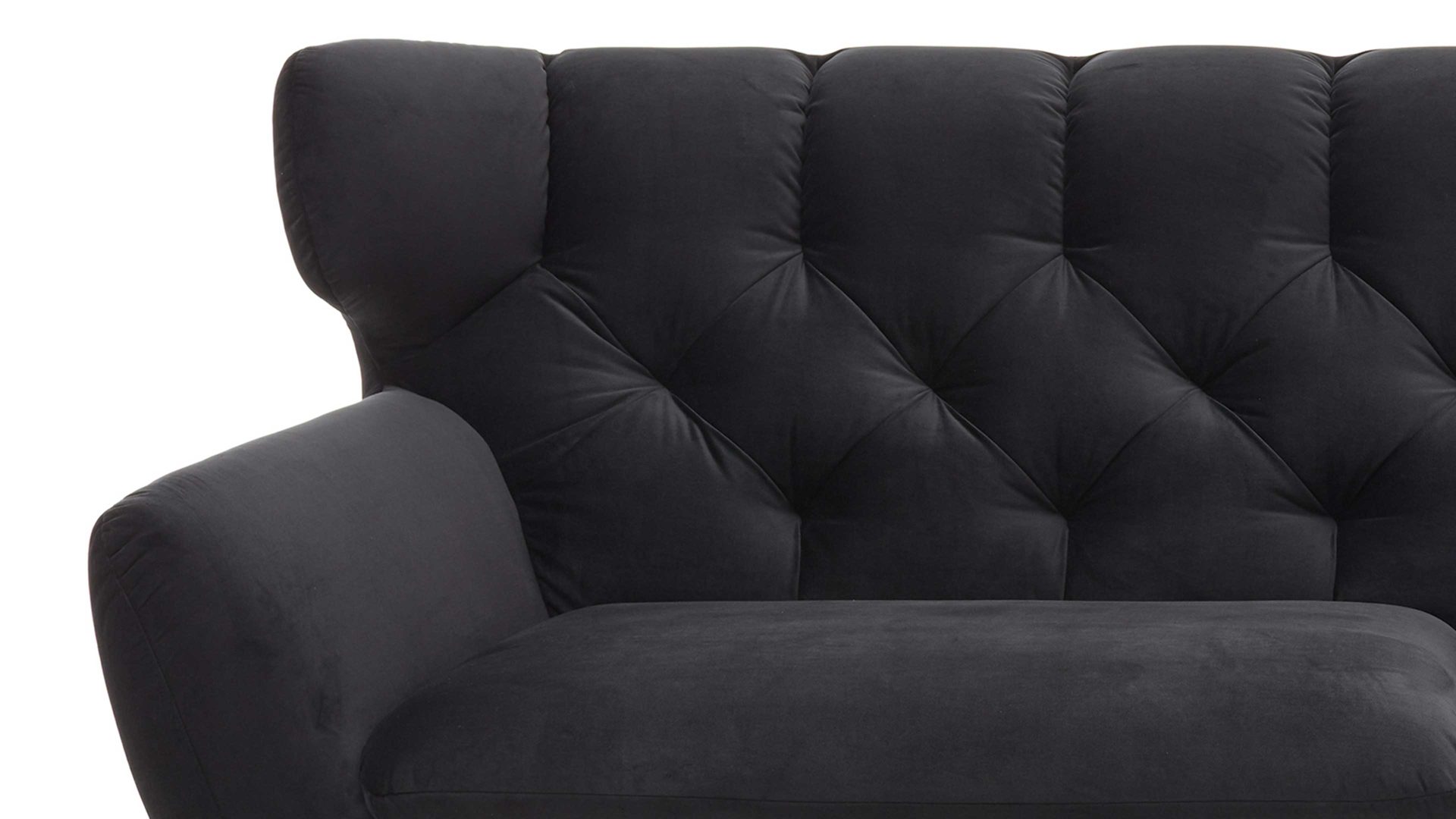 Zweisitzer SOFAkultur aus Stoff in Schwarz SOFAkultur Programm SK 254 Sixty 2.0 - Zweisitzer schwarzer Bezug Velvet & Chromfüße – Länge ca. 175 cm