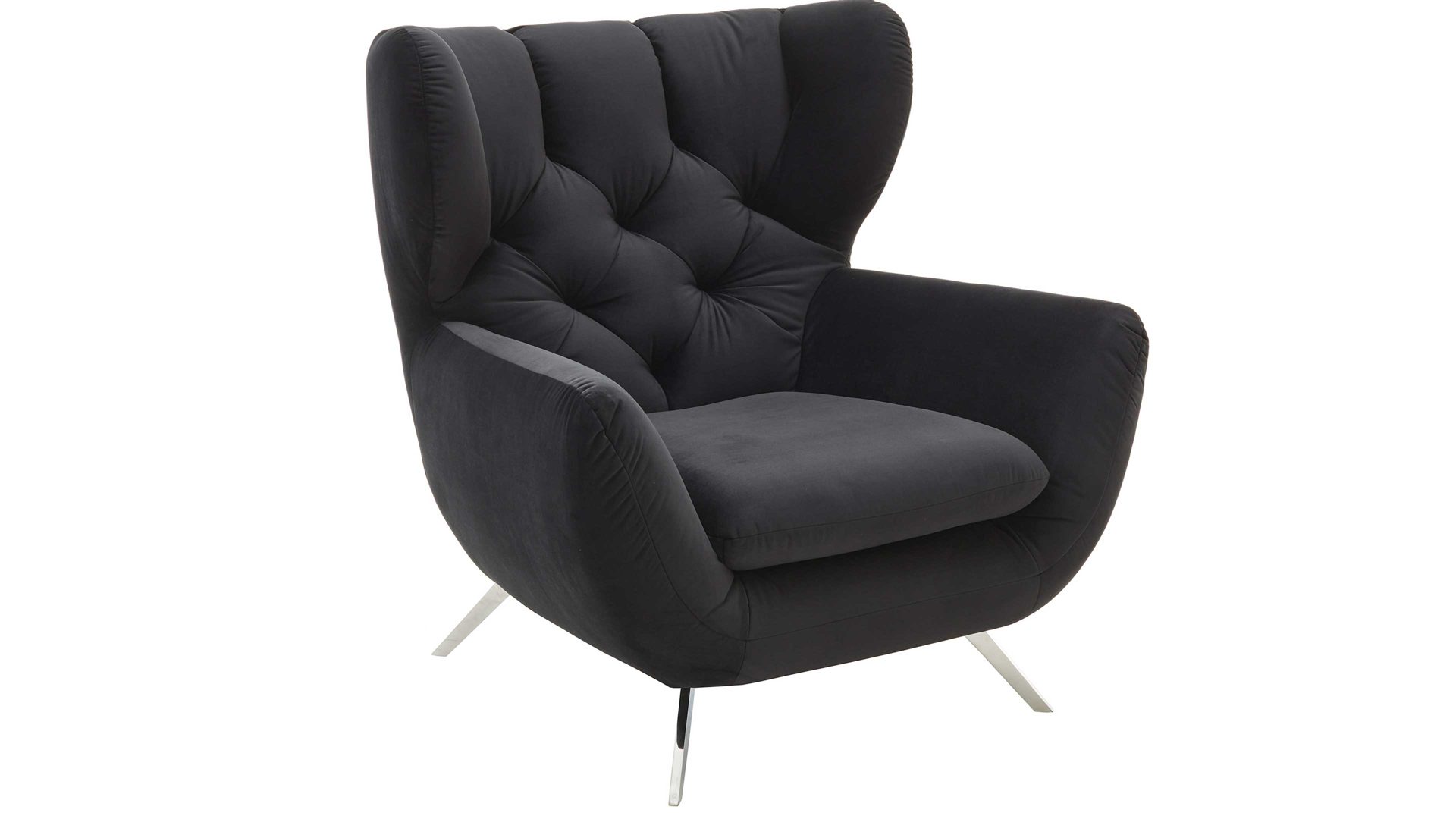 Polstersessel SOFAkultur aus Stoff in Schwarz SOFAkultur Programm SK 254 Sixty 2.0 - Polstersessel schwarzer Bezug Velvet & Chromfüße