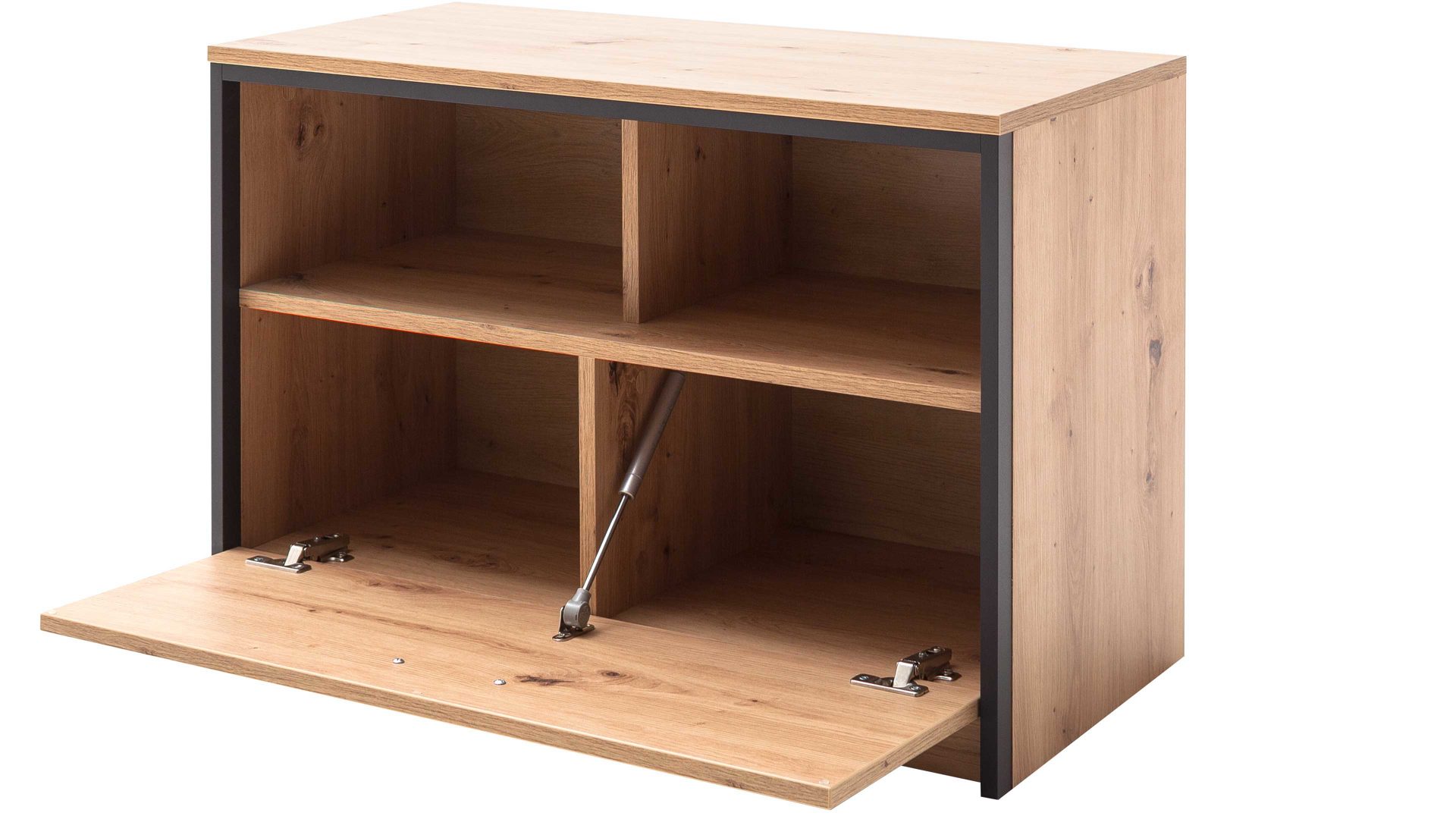 Garderobenbank Mca furniture aus Holz in Holzfarben Garderobenserie Bergen – Garderobenbank Balkeneiche & Anthrazit – eine Klapptür