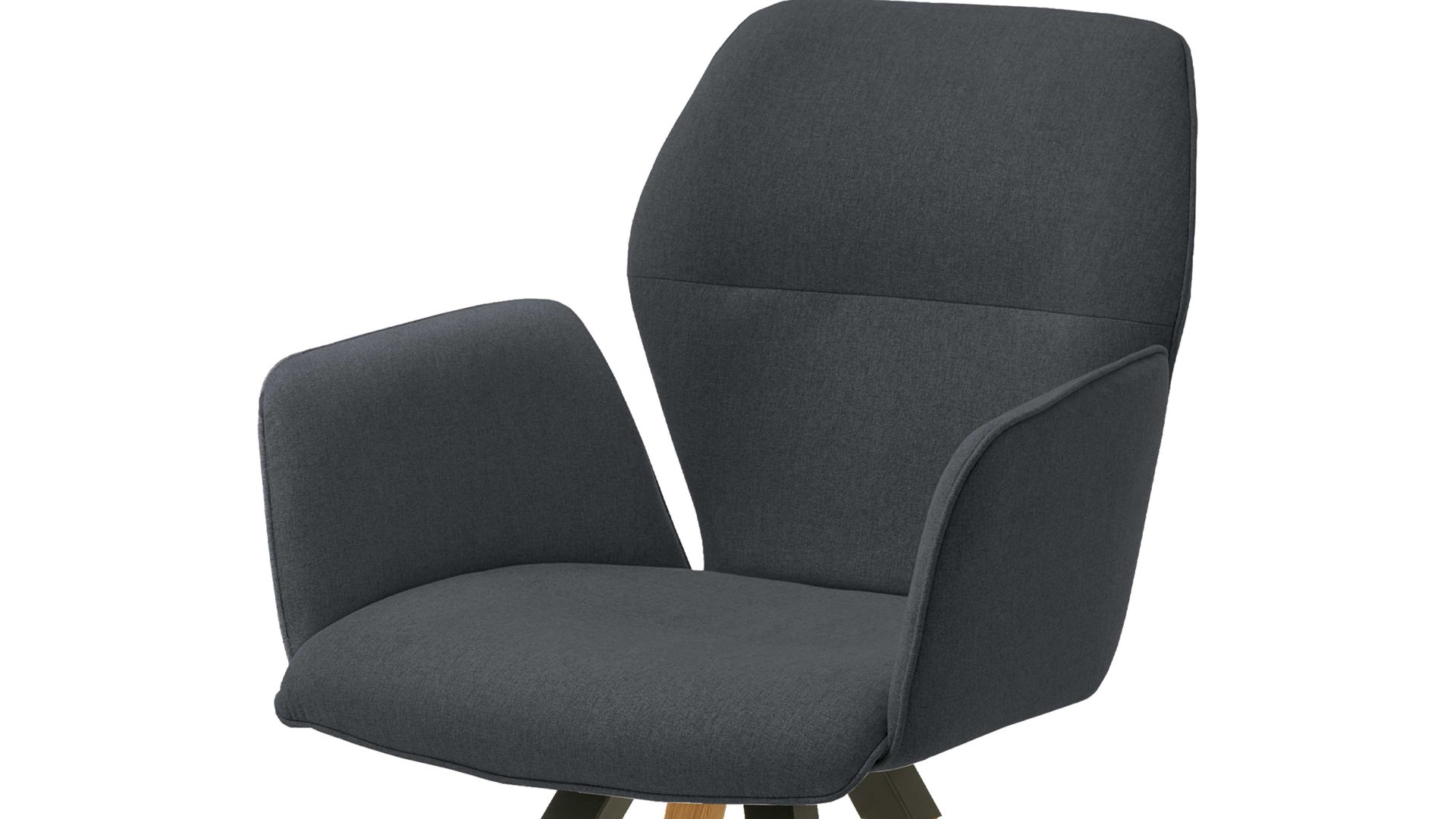 Vierfußstuhl Niehoff sitzmoebel aus Stoff in Dunkelgrau NIEHOFF SITZMÖBEL Armlehnstuhl Merlot Rückholfunktion - graphitfarbener Webstoff Venice 850 & Wildeiche