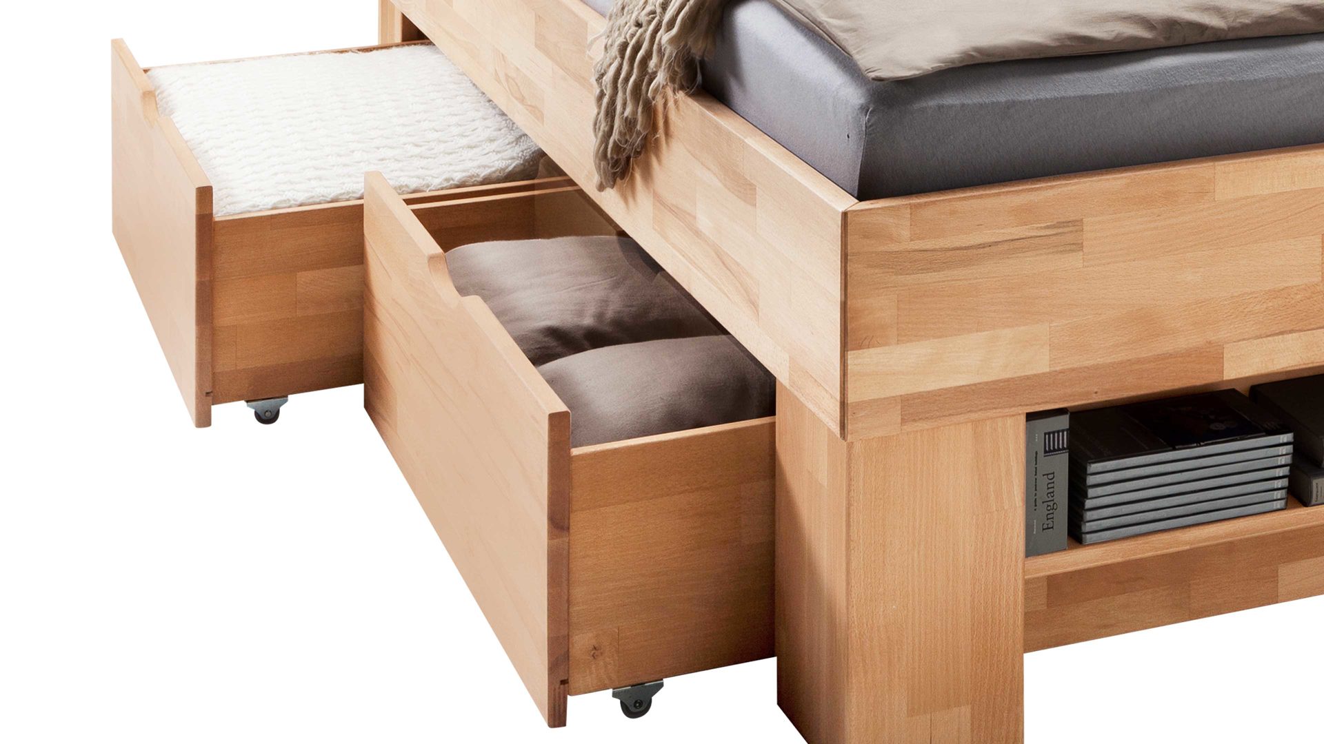 Funktionsbett Elfo-möbel aus Holz in Holzfarben Bettgestell Sofie als Massivholzmöbel mit Wohlfühlkomfort natur geöltes Kernbuchenholz - Liegefläche ca. 140 x 200 cm