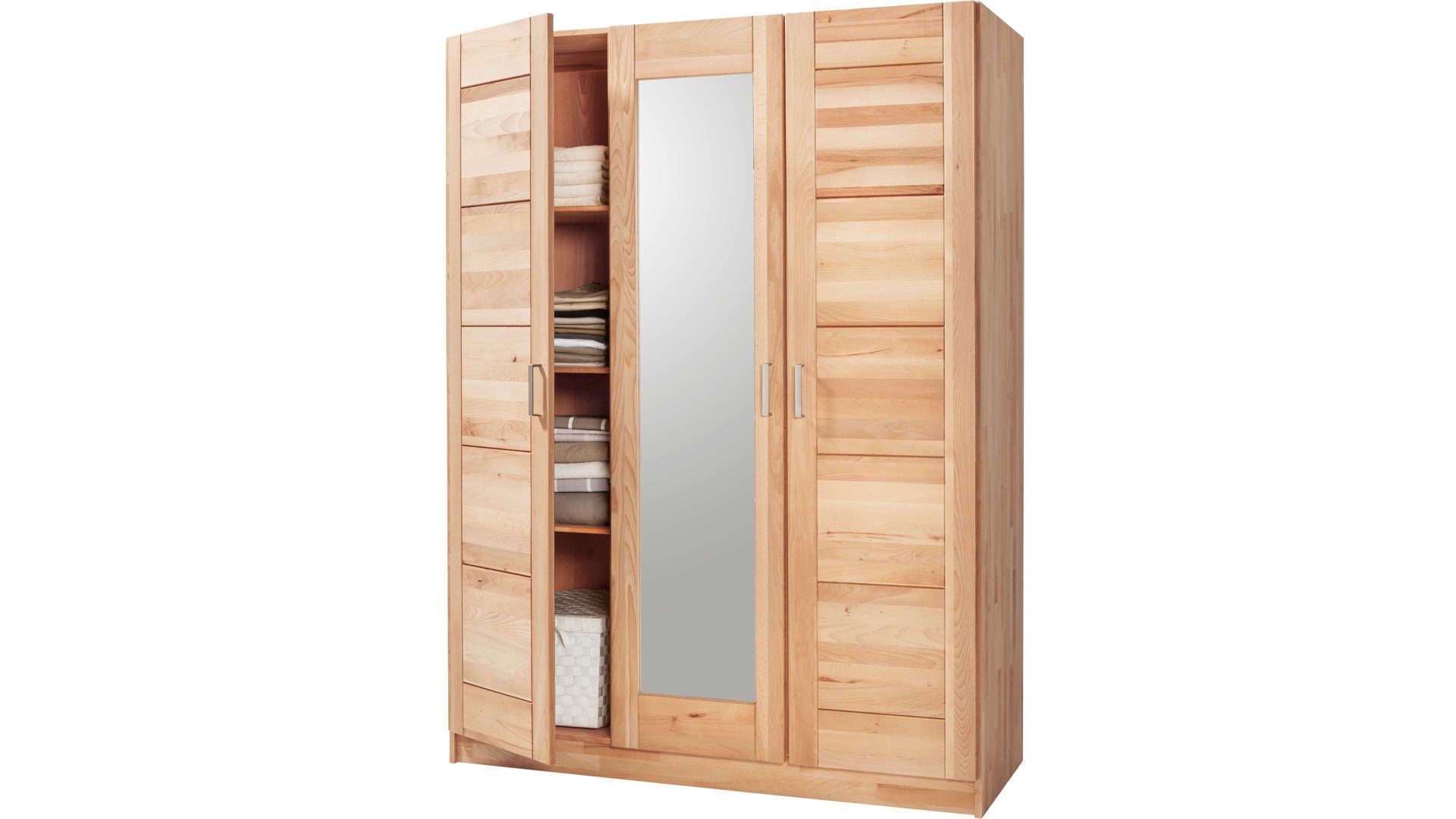 Kleiderschrank Elfo-möbel aus Holz in Holzfarben Kleiderschrank Tollow als Schlafzimmerschrank aus massiver Kernbuche geöltes Kernbuchenholz - Breite ca. 152 cm, zwei Holztüren, eine Spiegeltür