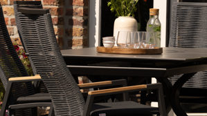 Gartenstuhl /-sessel Interliving aus Kunstfaser in Holzfarben Interliving Gartenmöbel Serie 7011 - Positionsstuhl Teak, anthrazitfarbenes Rope, TEXTILENE® & Aluminium