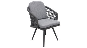 Gartenmöbel-Set Interliving aus Metall in Grau Interliving Gartenmöbel Serie 7012 - Essgruppe mit Diningsesseln hellgrauer Olefin-Teddybezug, Rope, gesinterter grauer Stein & anthrazitfarbenes Aluminium