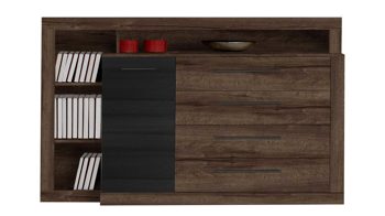 Sideboard Forte® aus Holz in Holzfarben Sideboard Bellevue Schwarzeiche & Schlamm – eine Tür, vier Schubaden