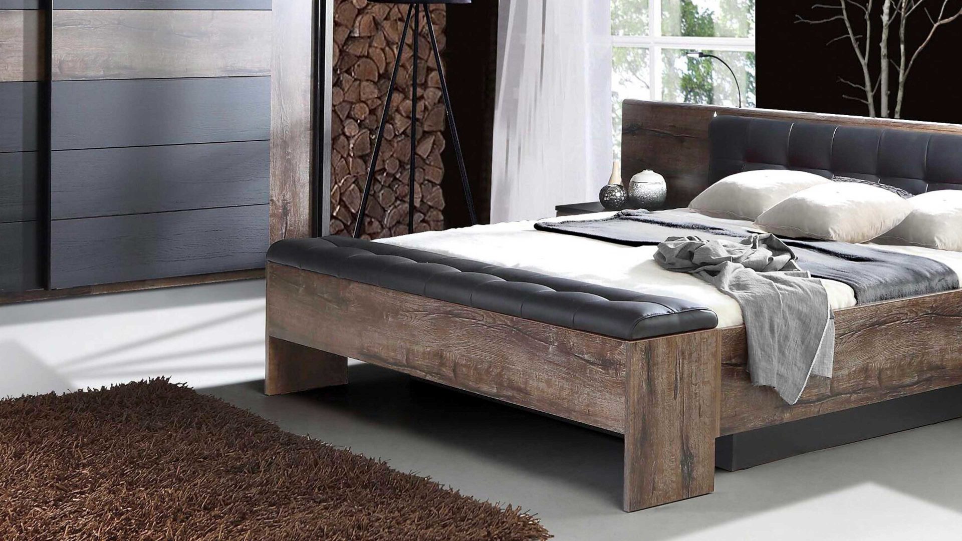 Polsterbank Forte® aus Holz in Holzfarben Bettbank Bellevue Schwarzeiche & Schlamm – Länge ca. 185 cm