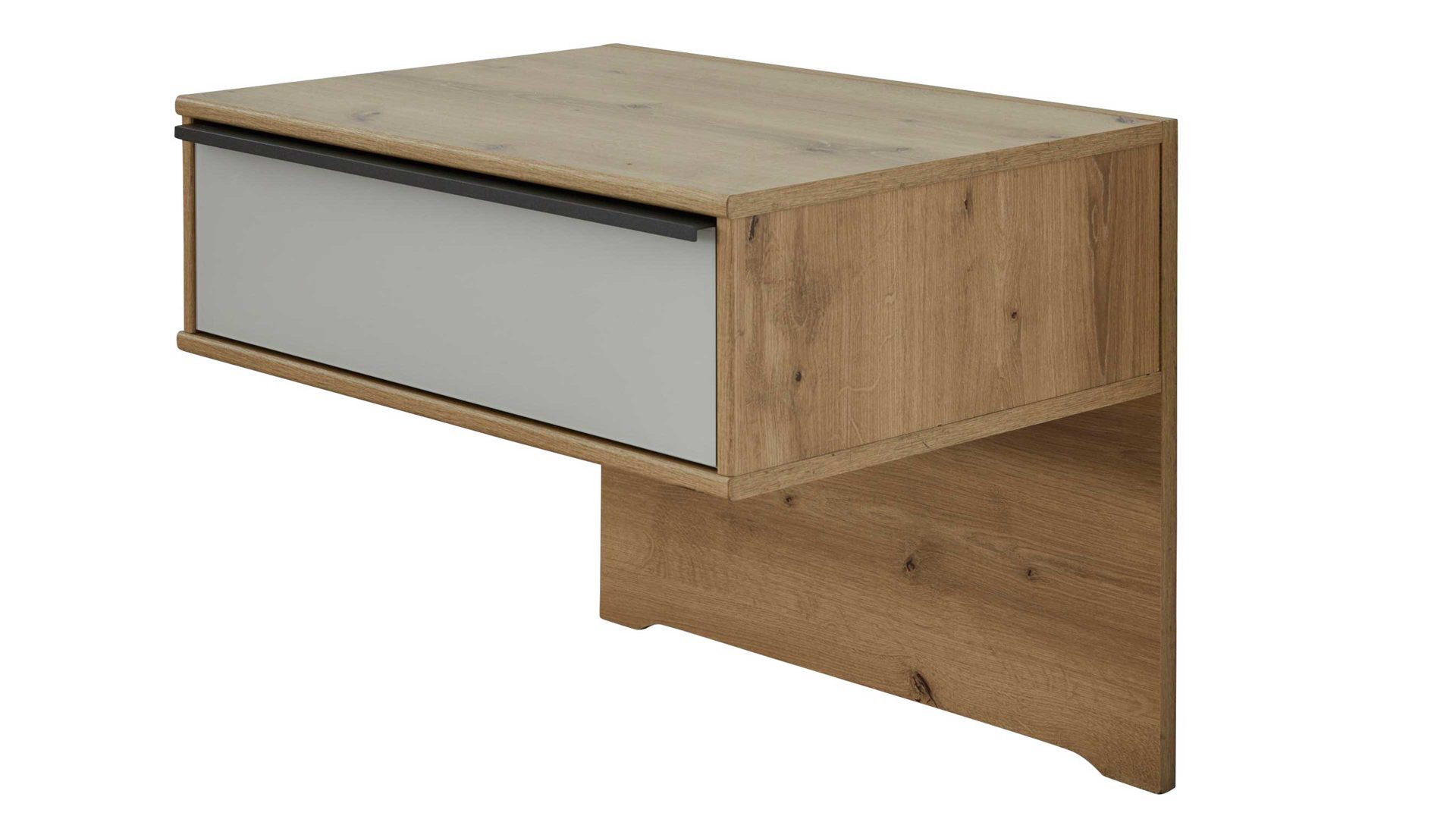 Nachtkommode Interliving aus Holz in Hellgrau Interliving Kleiderschrank Serie 1205 – Nachtkonsole eine Schublade - Champagner & Eiche Bianco
