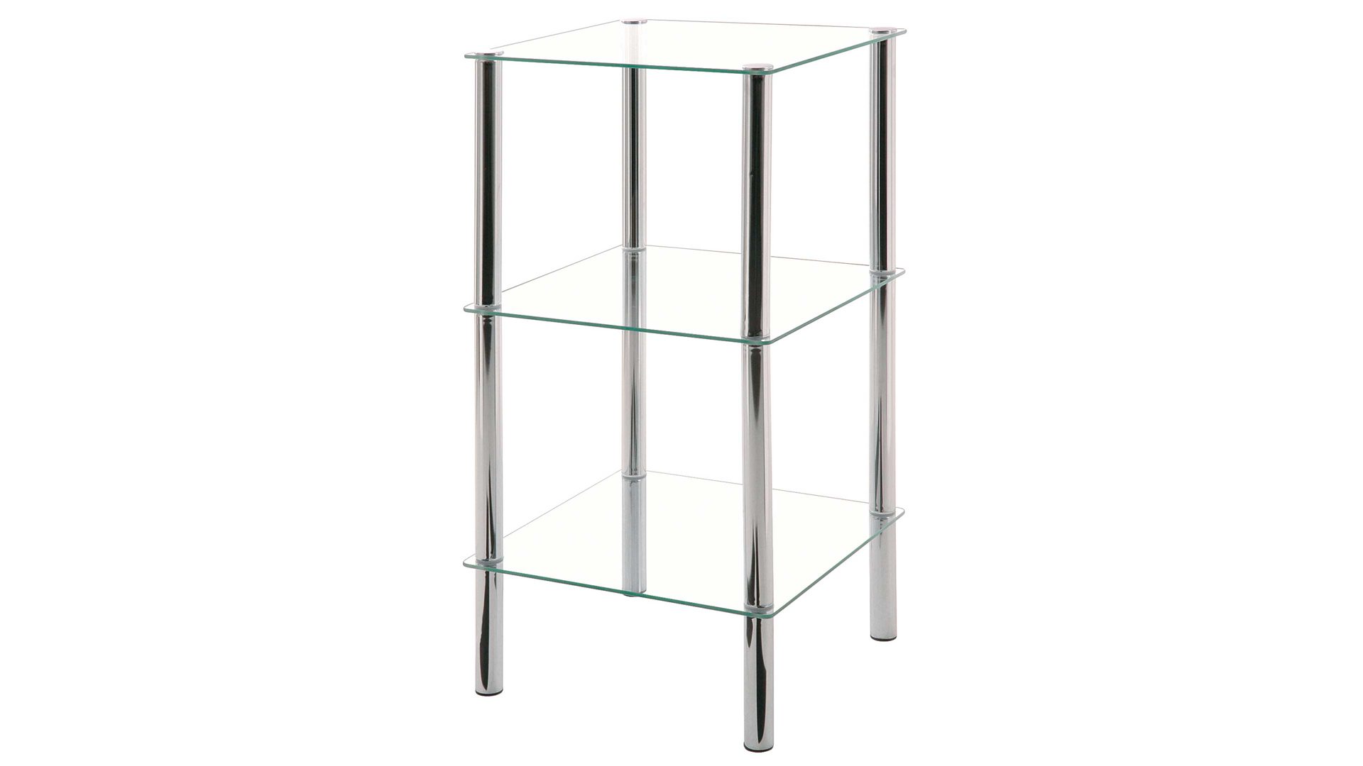 Regal Haku aus Glas in Transparent Glasboden-Regal Klarglas & Chrom – drei Böden