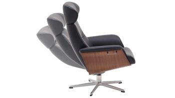 Relaxsessel Conform® aus Leder in Metallfarben CONFORM® Relaxsessel Timeout mit Lederbezug poliertes Aluminiumgestell, schwarzes Leder Memo & Walnuss-Sitzschale