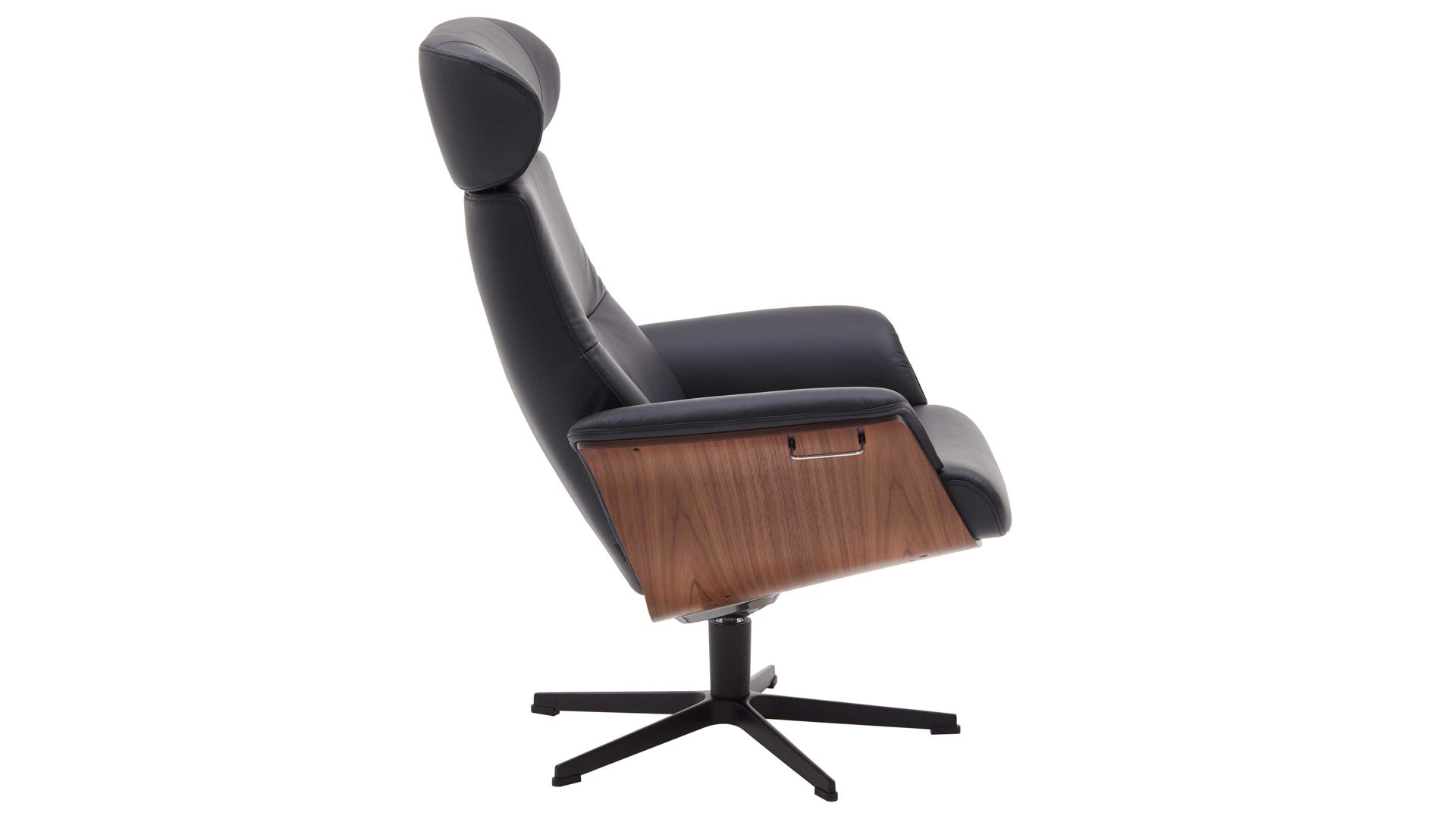Relaxsessel Conform® aus Leder in Holzfarben CONFORM® Relaxsessel Timeout mit Lederbezug Walnuss-Sitzschale, schwarzes Leder Memo & schwarzes Aluminiumgestell