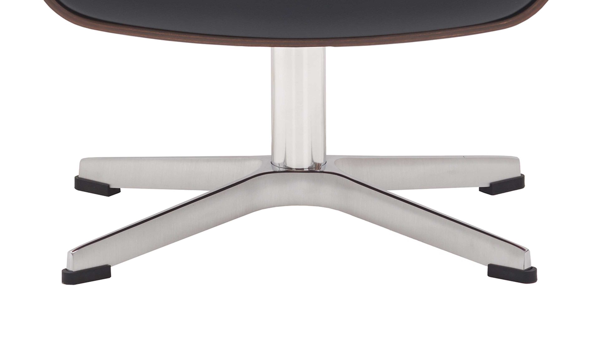 Polsterhocker Conform® aus Leder in Metallfarben CONFORM® Hocker Timeout mit Lederbezug poliertes Alugestell, schwarzes Leder Memo & Walnuss-Sitzschale