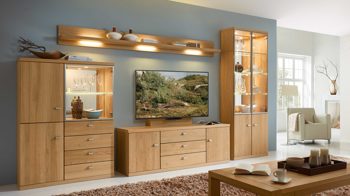 Wohnwand Rietberger möbelwerke | rmw aus Holz in Holzfarben Viva Wohnkombination Kernbuche – Breite ca. 375 cm