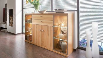 Highboard Rietberger möbelwerke | rmw aus Holz in Holzfarben Viva Highboard Kernbuche – vier Türen, zwei Schubladen