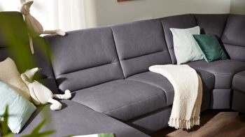 Ecksofa modulmaster aus Stoff in Grau Modulmaster MM-ZE1049 - Wohnlandschaft graue Mikrofaser Mammut & Metallfüße – Stellfläche ca. 304 x 236 cm