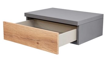 Nachtkommode Interliving aus Holz in Dunkelgrau Interliving Schlafzimmer Serie 1025 – Hängekonsole links, eine Schublade - Graphit & Balkeneiche gehackt