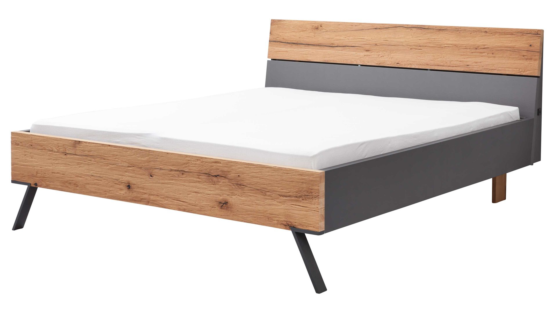Bettgestell Interliving aus Holz in Dunkelgrau Interliving Schlafzimmer Serie 1025 – Bettgestell Graphit & Balkeneiche gehackt - Liegefläche ca. 180 x 200 cm