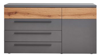 Kombikommode Interliving aus Holz in Dunkelgrau Interliving Schlafzimmer Serie 1025 – Kombikommode 530045 Graphit & Balkeneiche gehackt - vier Schubladen, eine Tür