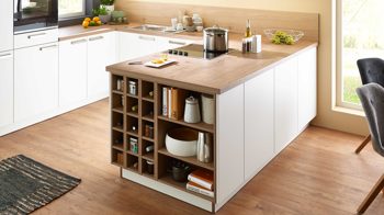 Einbauküche Nolte® küchen aus Holz in Weiß nolte® Einbauküche Manhattan mit Einbaugeräten Weiß & Steineiche - Stellfläche ca. 275 x 291 cm