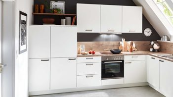Einbauküche Nolte® küchen aus Holz in Weiß nolte® Einbauküche Plus mit Einbaugeräten Weiß & Steineiche - Stellfläche ca. 350 x 290 cm