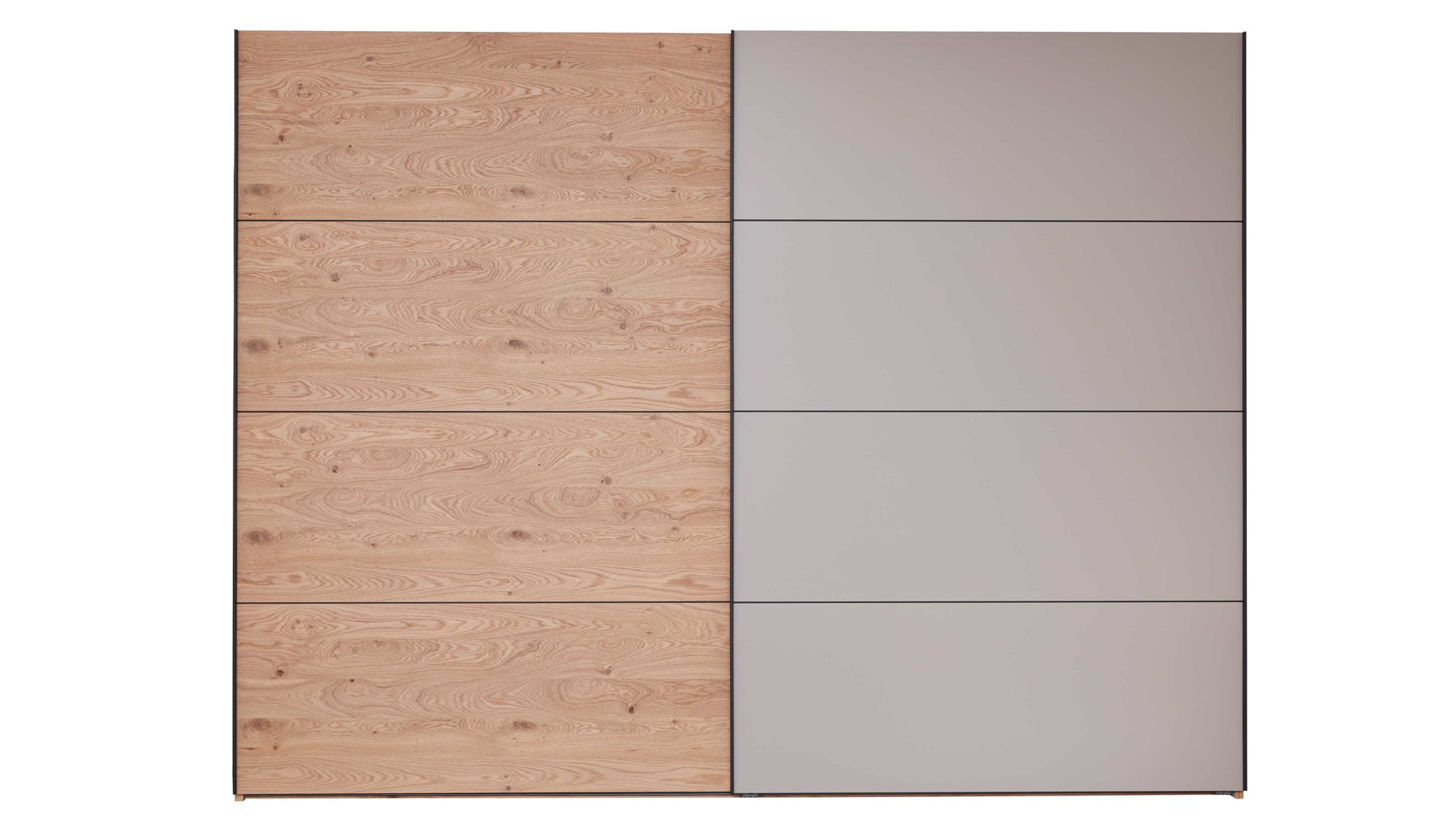 Kleiderschrank Interliving aus Holz in Grau Interliving Schlafzimmer Serie 1024 – Schwebetürenschrank Design 28,  Taupe & Balkeneiche - zwei Türen, Breite ca. 331 cm