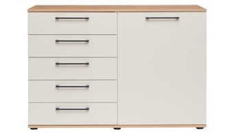 Kombikommode Interliving aus Holz in Beige Interliving Schlafzimmer Serie 1024 – Kombikommode rechts eine Tür, links fünf Schubladen - Sand & Balkeneiche, Breite ca. 120 cm