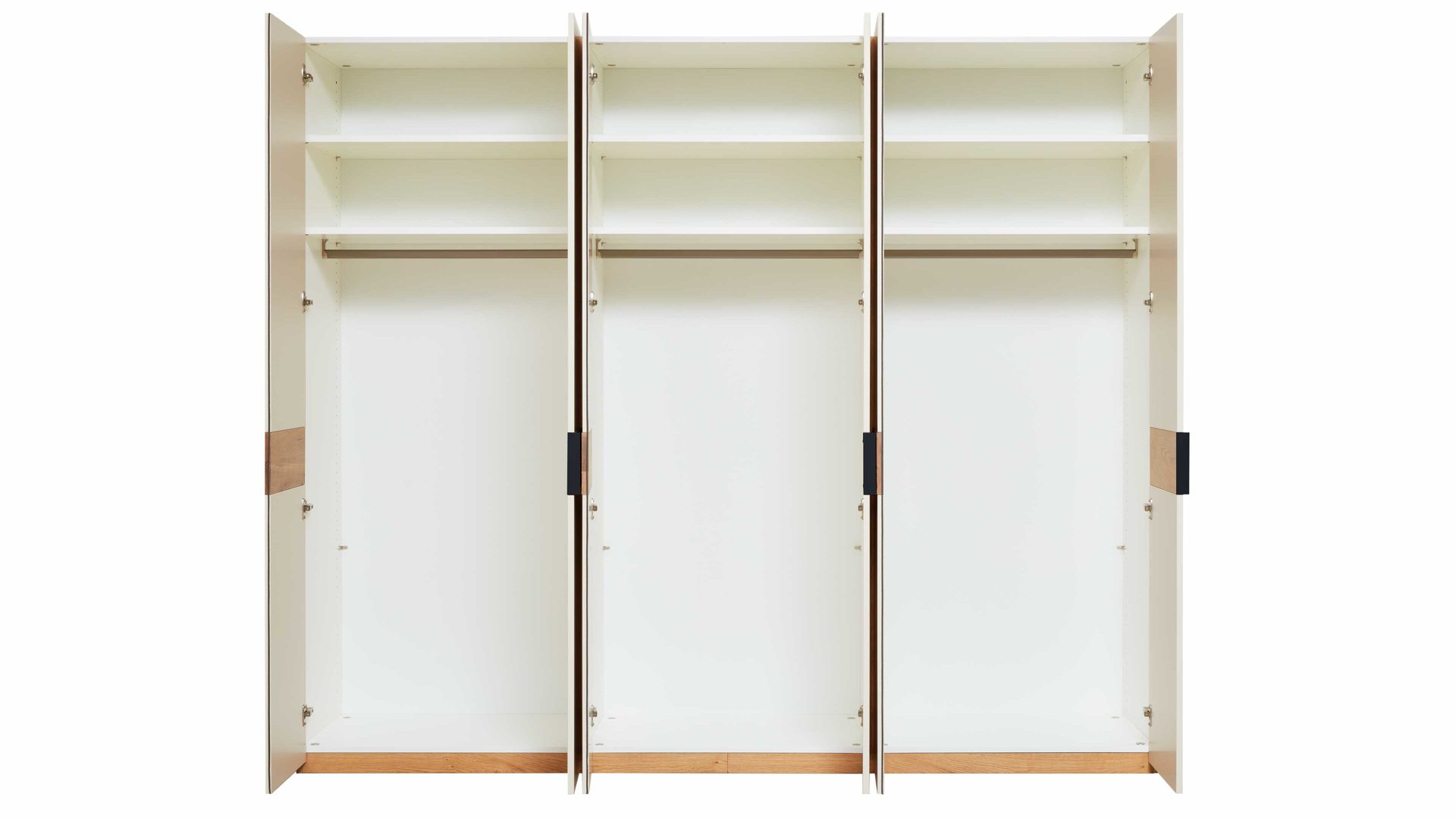 Kleiderschrank Interliving aus Holz in Weiß Interliving Schlafzimmer Serie 1023 – Kleiderschrank Weiß & Balkeneiche - sechs Türen, Breite ca. 269 cm