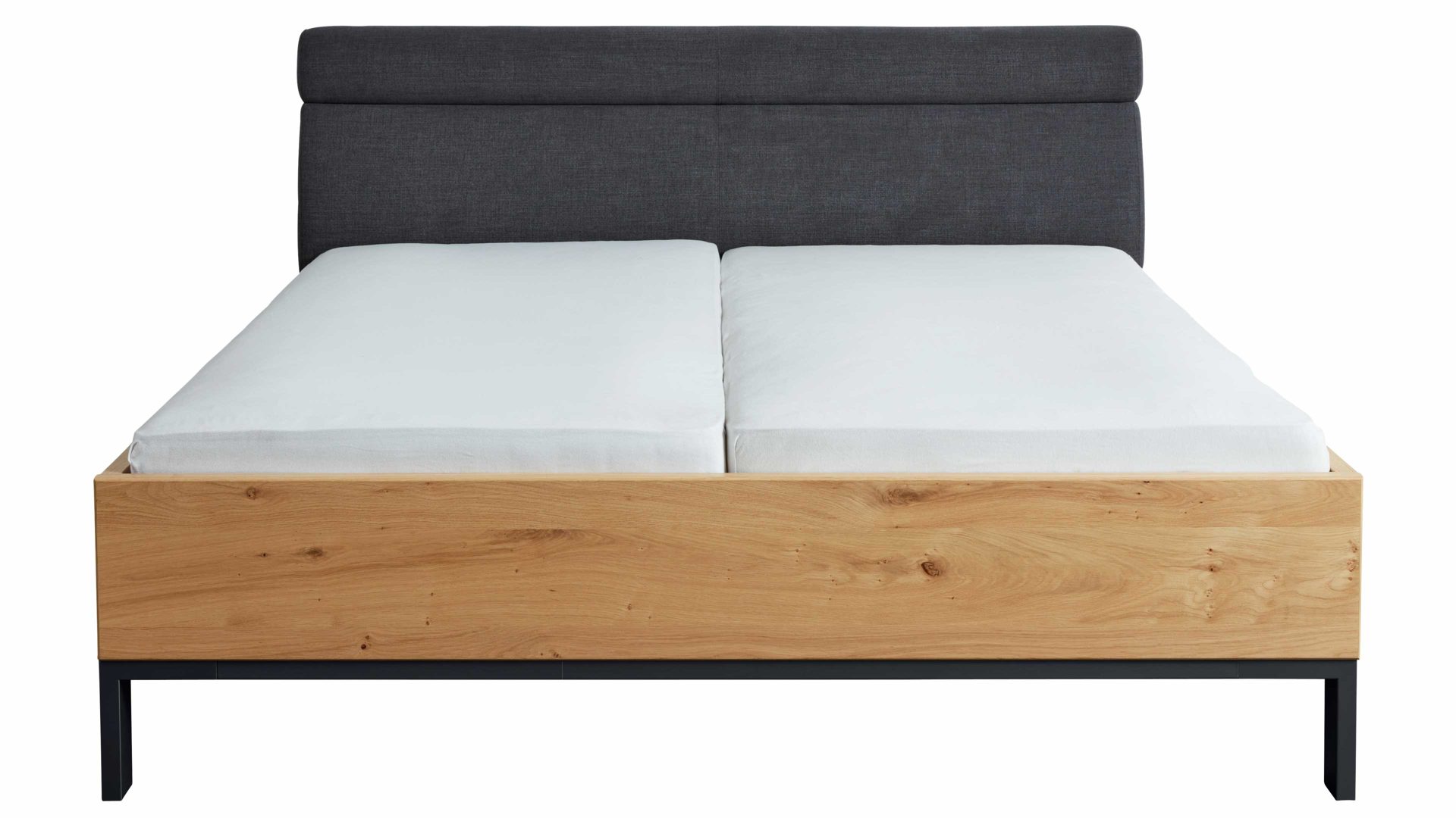 Bettgestell Interliving aus Holz in Anthrazit Interliving Schlafzimmer Serie 1023 – Bettgestell Winkelfuß, Liegefläche ca. 200 x 200 cm - Balkeneiche & Anthrazit