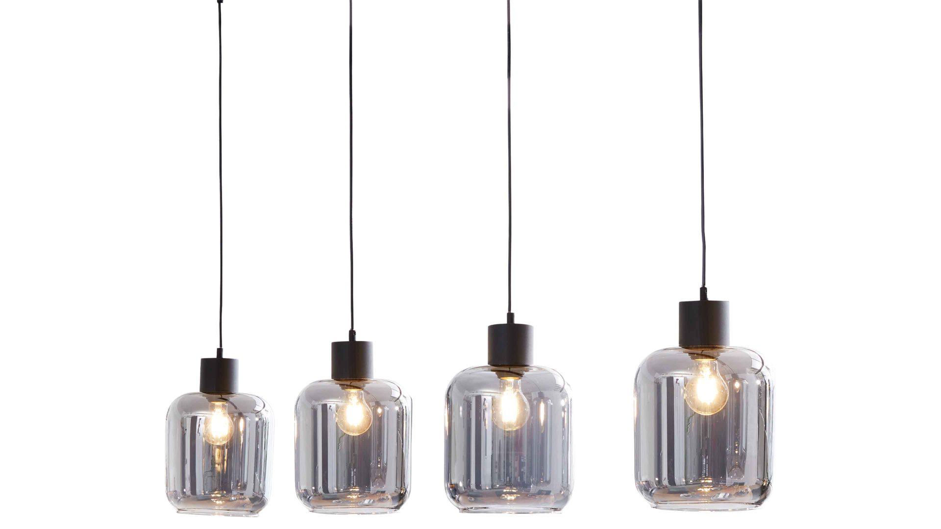 Pendelleuchte Interliving aus Glas in Grau Interliving Leuchten Serie 9341 - Hängeleuchte Rauchglas & Mattschwarz – Länge ca. 115 cm