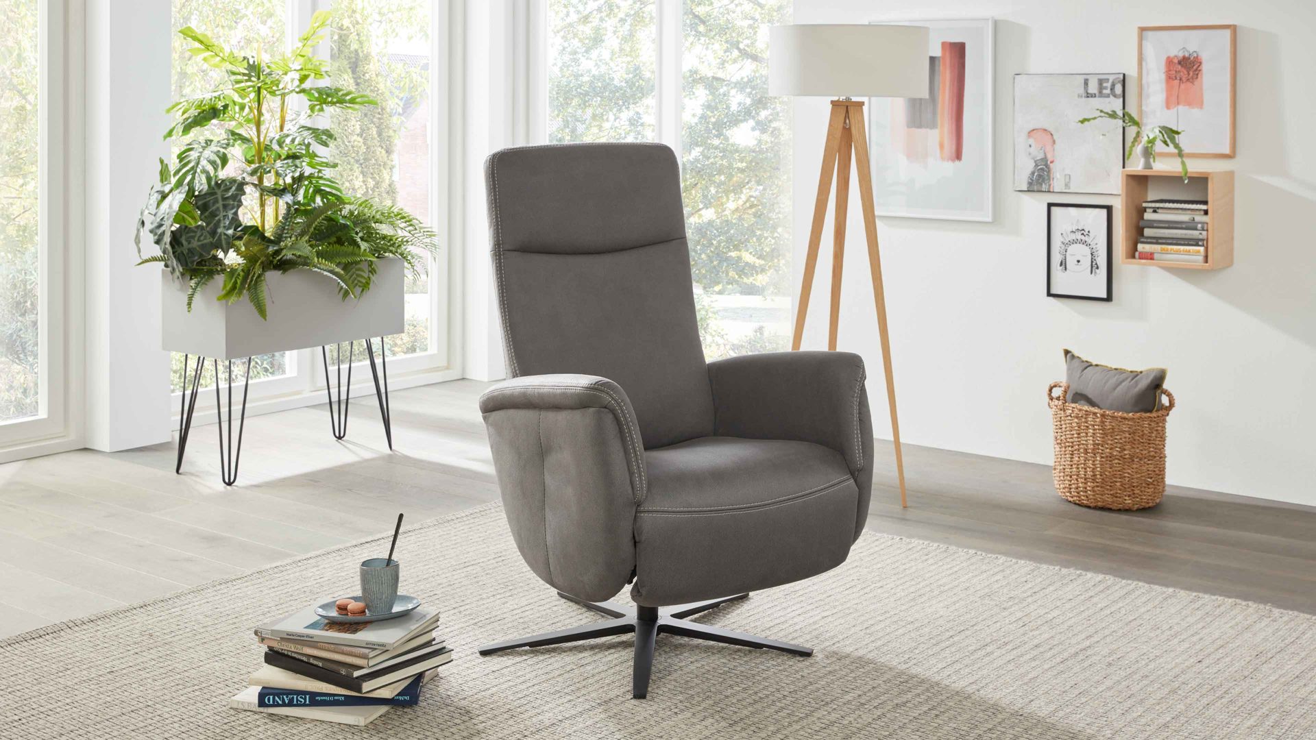 Relaxsessel modulmaster aus Stoff in Anthrazit Modulmaster MM-ZE1062 - Relaxsessel 1DRF anthrazitfarbener Stoffbezug Deluxe & schwarzer Sternfuß AD4S