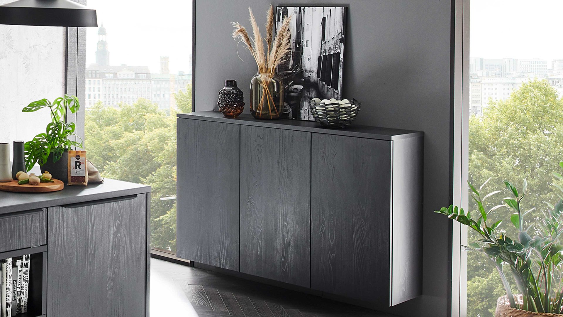 Einbauküche Nolte® küchen aus Holz in Schwarz nolte® Einbauküche Manhattan mit AEG Einbaugeräten Eiche Nero – dreizeilig