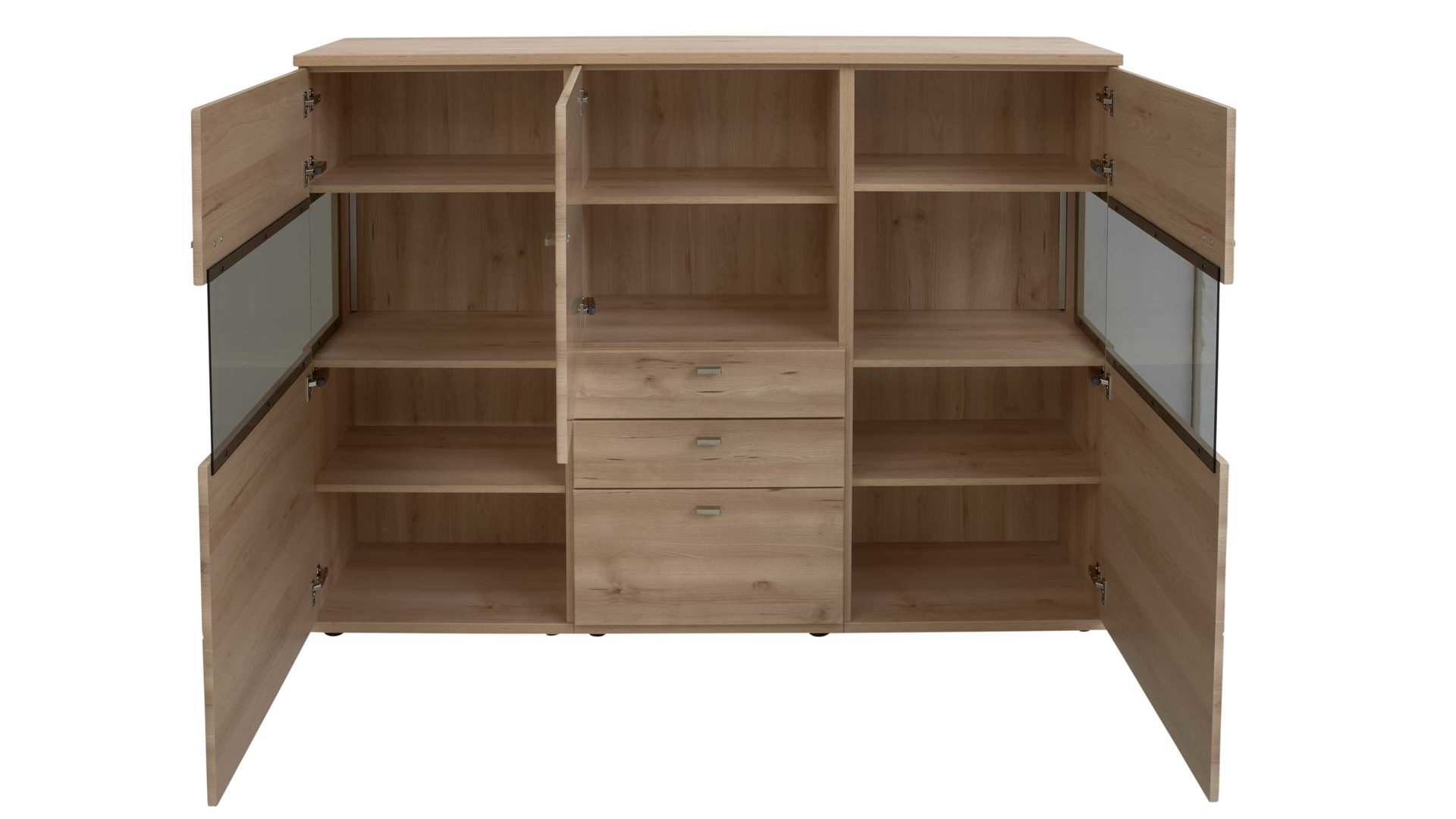Highboard Interliving aus Holz in Holzfarben Hell Interliving Wohnzimmer Serie 2110 - Highboard Naturbuche - drei Türen, drei Schubladen, Breite ca. 180 cm