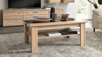 Couchtisch Interliving aus Holz in Grau Interliving Wohnzimmer Serie 2110 - Couchtisch graues Glas & Naturbuche - ca. 105 x 70 cm