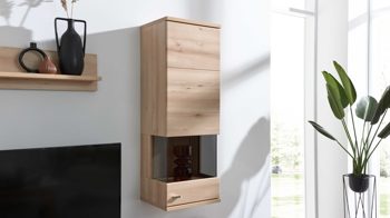 Vitrine Interliving aus Holz in Holzfarben Hell Interliving Wohnzimmer Serie 2110 - Hängevitrine H645.752 Naturbuche - eine Tür, Höhe ca. 130 cm