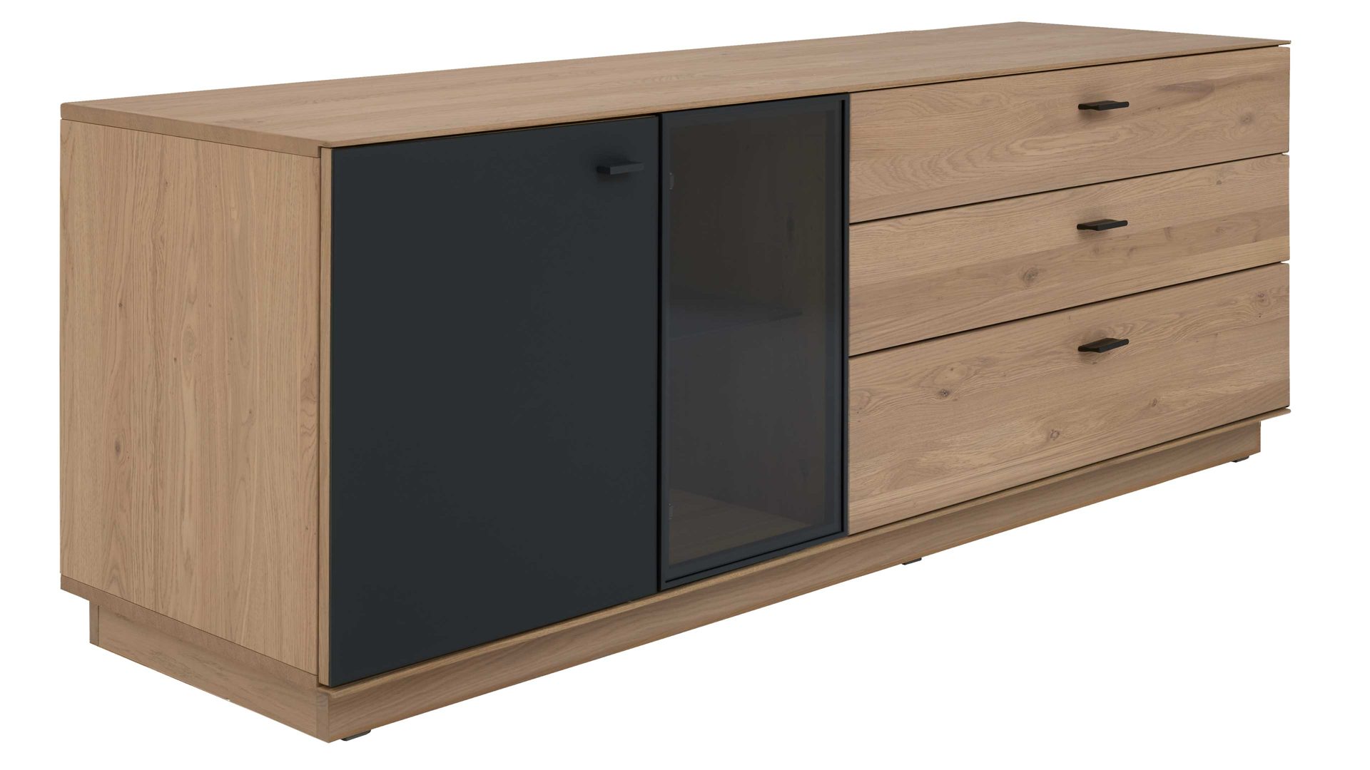 Lowboard Interliving aus Holz in Holzfarben Interliving Wohnzimmer Serie 2025 - Lowboard Wildeiche, Anthrazit & Kork - Breite ca. 175 cm