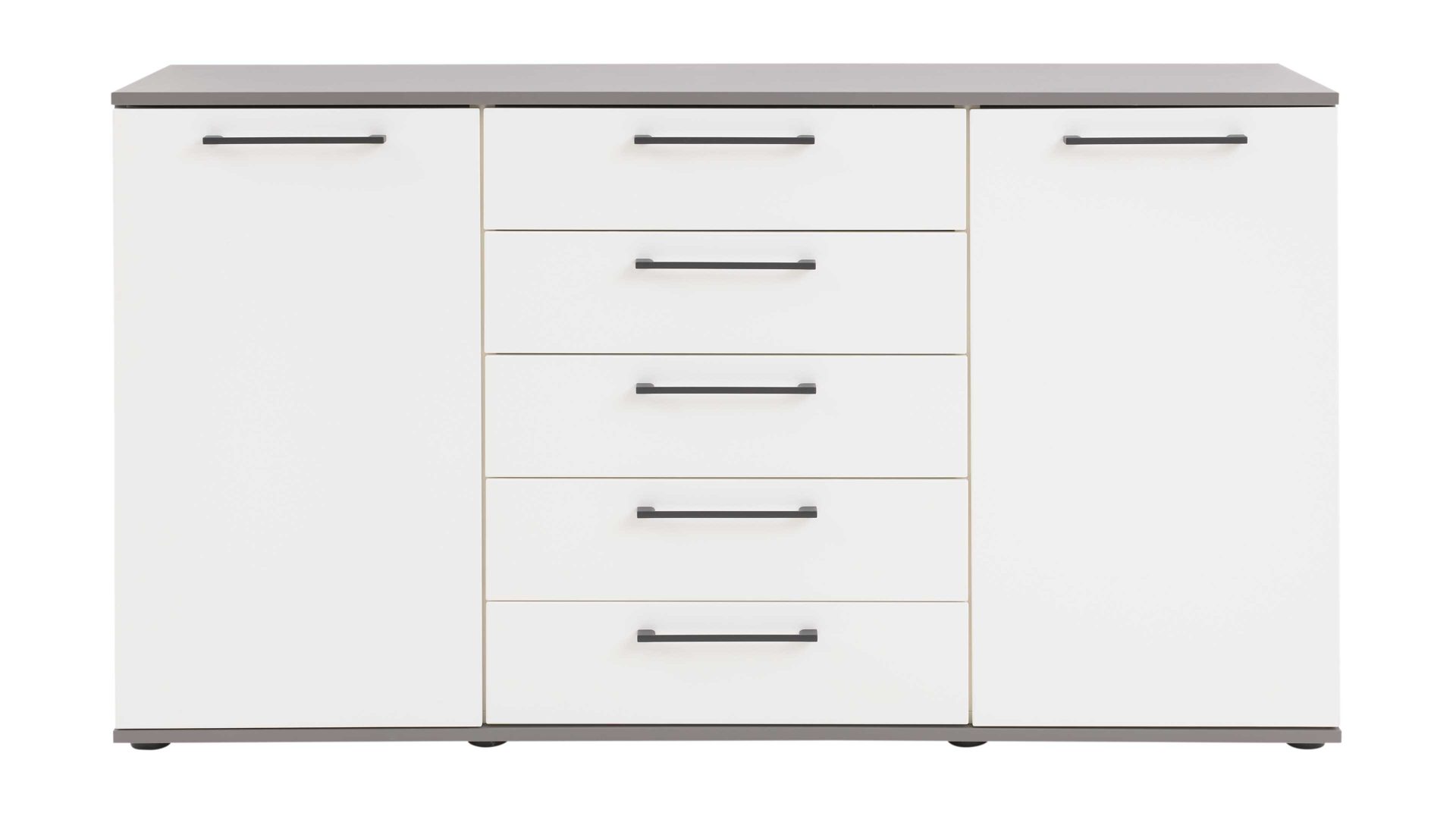 Kombikommode Interliving aus Holz in Weiß Interliving Kleiderschrank Serie 1207 – Kombikommode 670065 Weiß & Manhattan – zwei Türen, fünf Schubladen, Breite ca. 151 cm