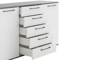 Kombikommode Interliving aus Holz in Weiß Interliving Kleiderschrank Serie 1207 – Kombikommode Weiß & Manhattan – zwei Türen, fünf Schubladen, Breite ca. 151 cm