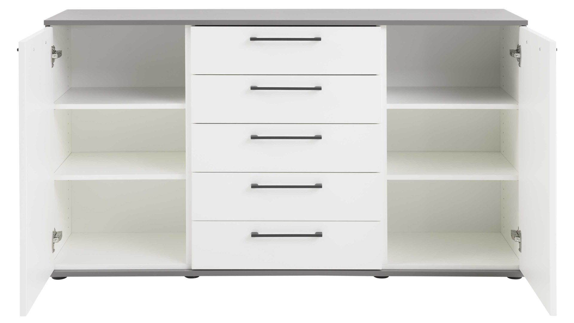 Kombikommode Interliving aus Holz in Weiß Interliving Kleiderschrank Serie 1207 – Kombikommode 670065 Weiß & Manhattan – zwei Türen, fünf Schubladen, Breite ca. 151 cm